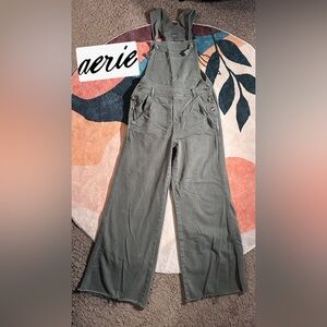 Army green wide leg overalls